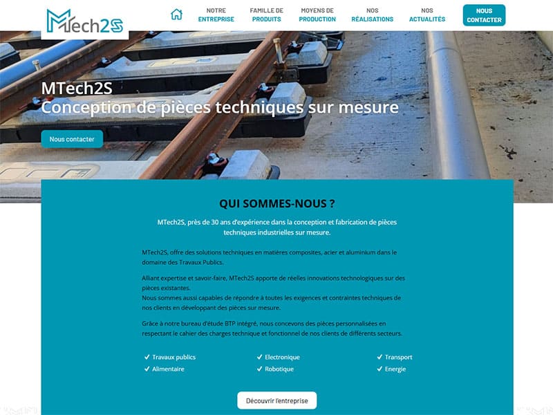 Page d'accueil du nouveau site internet de MTech2S.